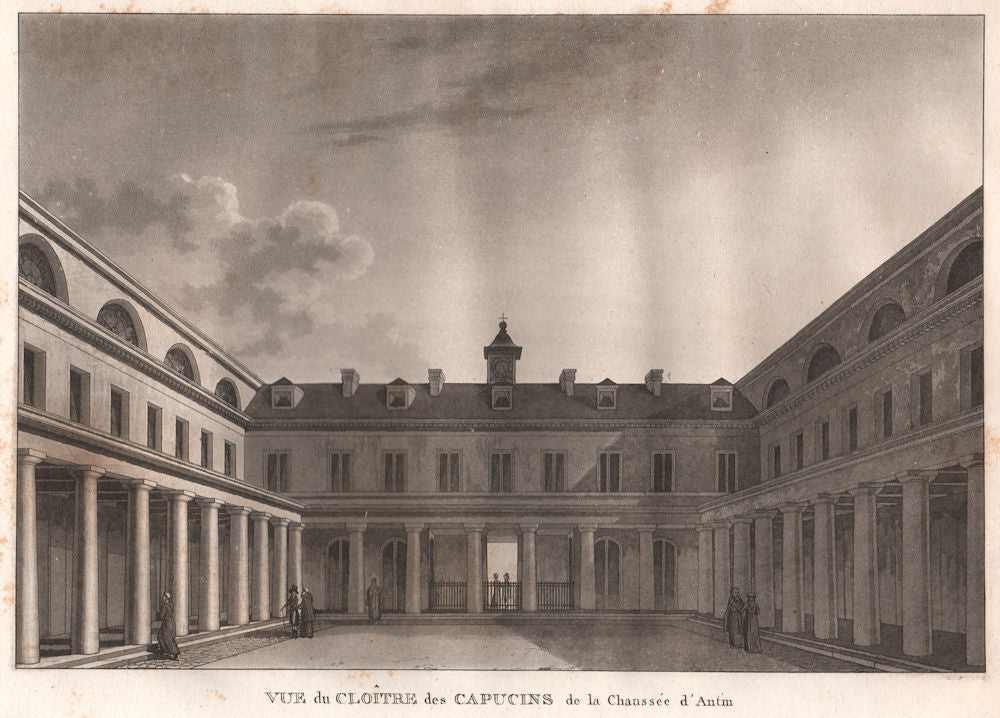 PARIS. Cloître des Capucins de la Chaussée d'Antin. Aquatint 1808 old print